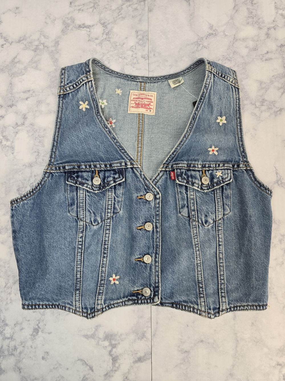 Levi's Blue Denim Embroidered Women's Vest Medium